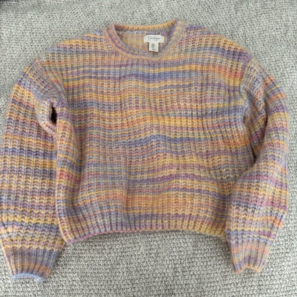 Jessica Simpson Cropped Pastel Crochet Sweater